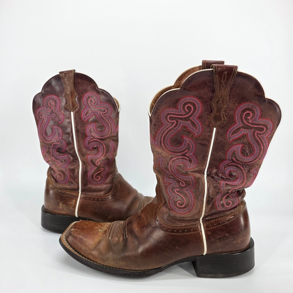 Ariat Quickdraw Square Western Boots Tack Rodeo 11 B Brown Pink Leather 10004719